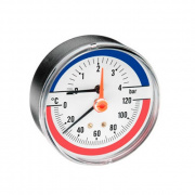 Термоманометр аксиальный WATTS F+R818 (TMAP) - 1/2" (D-80 мм, шкала 0-120 °C / 0-10 бар)