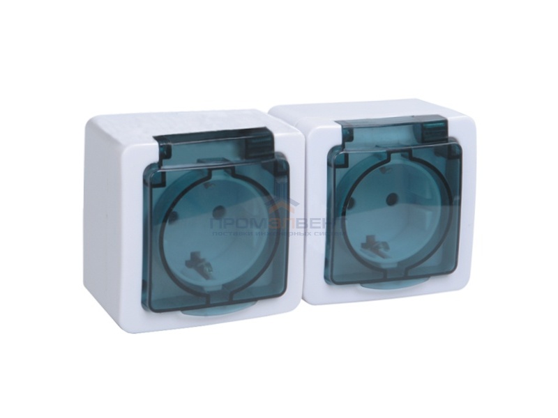 РСб22-3-ГПБд Розетка двойная с з/к о/у  IP54 (цвет крышки: дымчатый) ГЕРМЕС PLUS