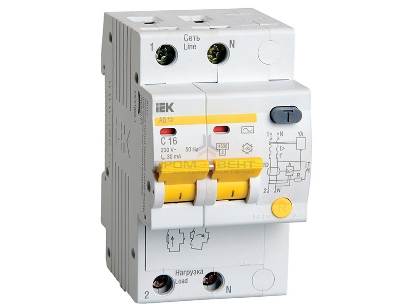 Дифференциальный автомат АД12 2Р 16А  30мА ИЭК